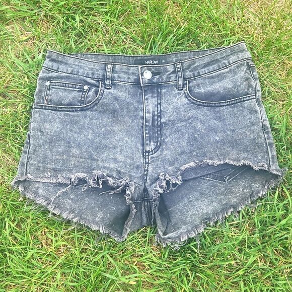 Pants - Black Cutoff Denim Jean Shorts Black Acid Wash Punk